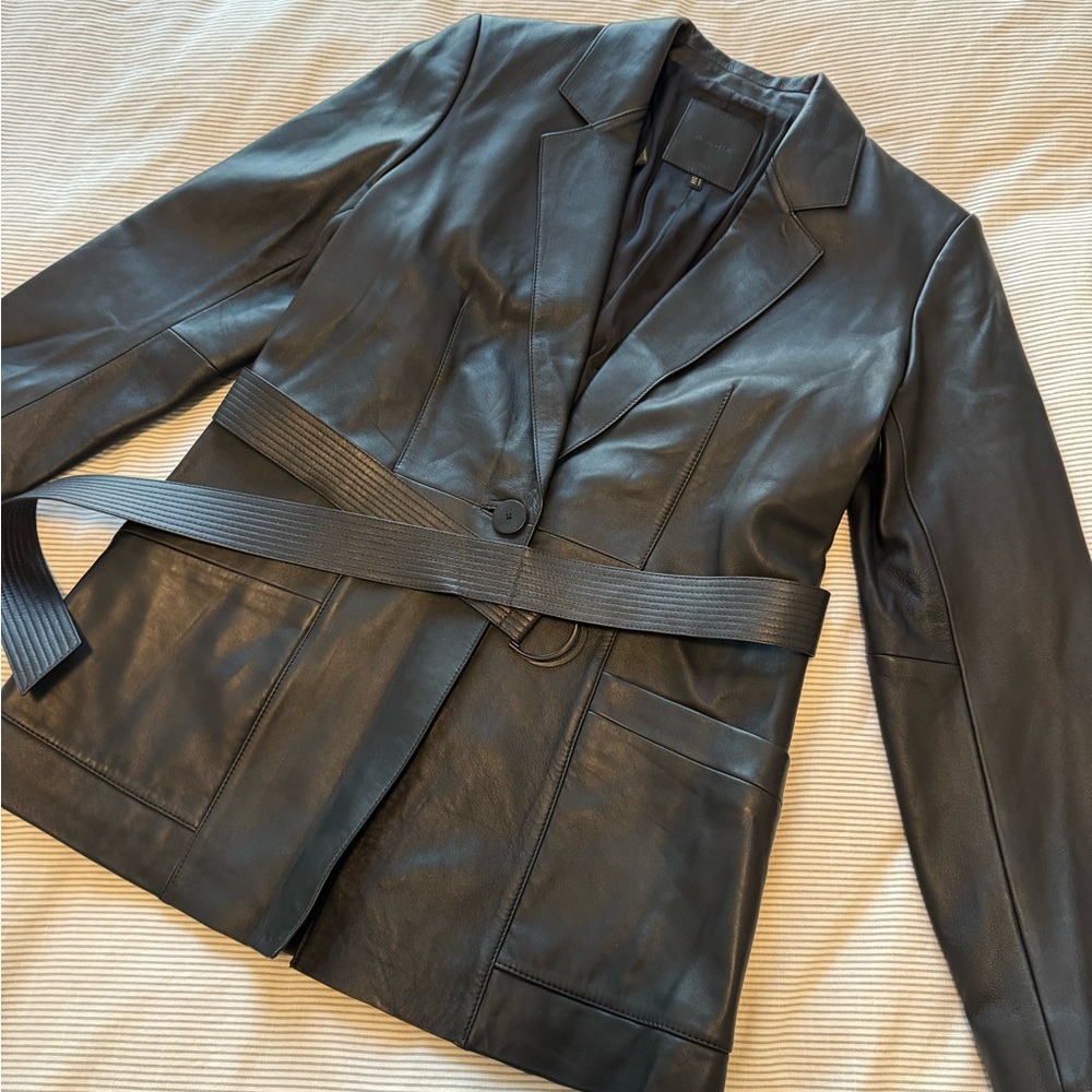 Massimo Dutti Black Leather Jacket with Belt